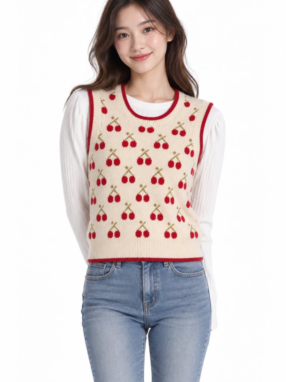 Primark Cherry Knit Sweater Vest & YAL Ribbed Top Bundle | Medium